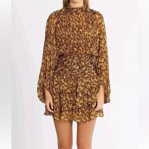 Shona Joy Carmela Long Sleeve Ruched Floral Mini Dress Size US 4